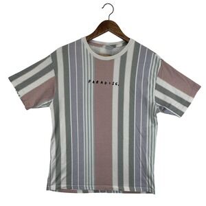 Cotton‎ On Shirt Mens Small Multicolor Pastel Striped Loose Fit Paradise Graphic